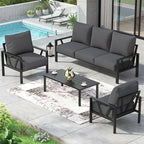 Outdoor Patio Furniture Set, 4 Pieces Metal Patio Furniture Set with Coffee Table, Modern Outdoor Patio Conversation Seating Set, Grey
