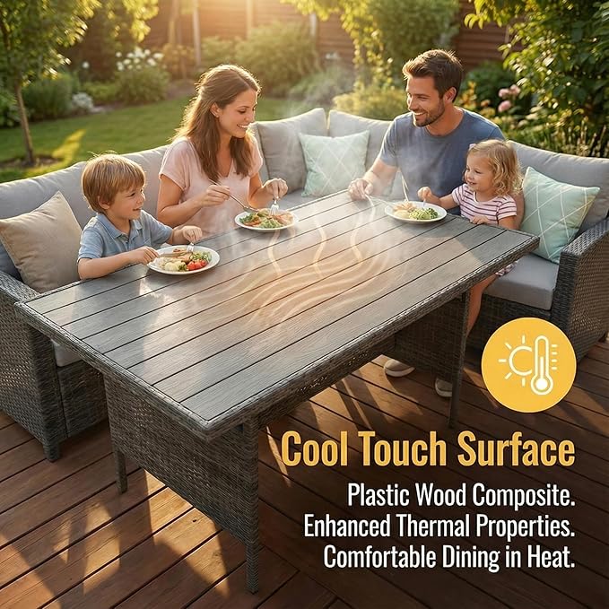 Wisteria Lane 7 Piece Patio Furniture Set, High Curved Back Wicker Patio Sectional, All Weather Outdoor Dining Set, Outdoor Furniture Patio Conversation Set with Ottoman, Grey