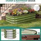 3 in 1 Galvanized Raised Garden Bed - 4x2x1ft Modular Garden Planter Bed Outdoor | Steel Raised Bed Kit with Bracing Rods, Gloves for Gardening Vegetables Fruits and Flowers (Green)