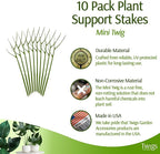Mini Twigs Plant Support Stakes for Small Plants, Indoor & Outdoor Use, Gardening Supplies, Garden Accessories, Trellis & Ring Alternative, Made in USA - Peony (Light Green), 10 Pack, 12" L