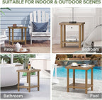 Outdoor Side Table, 2-Tier Small Outdoor Table for Patio, Adirondack Side Tables for Outside or Indoor, Bamboo End Table for Pool, Porch, Weather Resistant Easy Maintenance,Brown