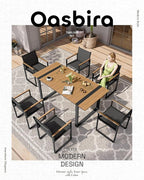 Outdoor Table and Chairs of 4, Patio Dining Sets, HDPS + Aluminum Outdoor Furniture Set with Umbrella Hole, Patio Dining Table Set (Gray-Teak)