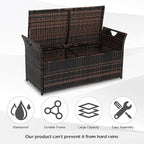 VINGLI 40 Gallon Outdoor Rattan Deck Box w/Cushion, Patio Wicker Storage Box, Garden Deck Storage Bin for Garden, Balcony, Porch, Pool, Yard, Brown