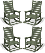 SERWALL Outdoor Rocking Chair Set of 4, Oversized HDPE Patio Rocking Chair with Footrest for Adults, All Weather Porch Rocker for Deck Patio Balcony, Avocado Green
