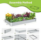 2PCS 8x4x1FT Galvanized Raised Garden Bed, Galvanized Planter Raised Garden Boxes Outdoor, Large Metal Raised Garden Beds for Vegetables-Silver