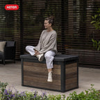 Keter Walnut 100 Gallon Resin Deck Box-Organization and Storage for Patio Furniture Outdoor Cushions, Throw Pillows, Garden Tools and Pool Toys