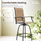 PHI VILLA 5 Piece Outdoor Bar Set with Swivel Patio Bar Stools, Patio Bar Bistro Table and Chairs with Brown Textilene Fabric & Square Bar Table for Deck, Balcony and Garden