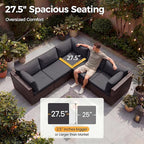 NICESOUL 8 Seater Modern Backyard Furniture Set, 29.3'' High Back Luxury Comfy Brown Wicker Patio Conversation Set with Ottoman, Deep and Wide Sofa Sectional for Exteriors, Dark Brown & Grey