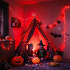 String Lights - 168 ft Red LED Halloween Lights with Remote, 600 Count