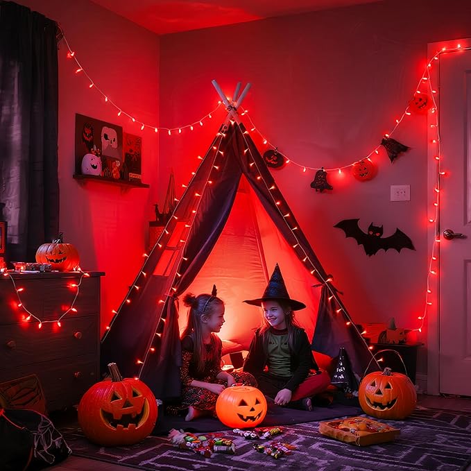 String Lights - 168 ft Red LED Halloween Lights with Remote, 600 Count