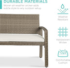 Best Choice Products Outdoor Bench 2-Person Wicker Garden Patio Benches Seating Furniture for Backyard, Porch w/Seat Cushion, 700lb Capacity - White Sand/Taupe