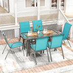 TLSUNNY 7 Pieces Patio Dining Set, Outdoor Table and Chairs W/1.69″ Umbrella Hole, 30"X 55" Table and Stackable Textilene Chair, All Weather Patio Furniture Set (Umbrella not Included)