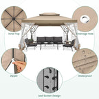 COBIZI Gazebo 10x13 Heavy Duty Gazebos with Improved Nettings Outdoor Gazebo Double Roof Patio Gazebos with Metal Steel Frame Outdoor Canopy for Patio, Deck, Backyard (Khaki)