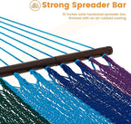 Lazy Daze Hammocks 10.5 FT Double 2 Person Caribbean Rope Hammock, Hand Woven Polyester Hammock with Spreader Bars, for Outside Outdoor Backyard Patio Poolside, 450 LBS Capacity, Rainbow