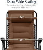 Best Choice Products Oversized Padded Zero Gravity Chair, Folding Outdoor Patio Recliner, XL Anti Gravity Lounger for Backyard w/Headrest, Cup Holder, Side Tray, Polyester Mesh - Dark Brown