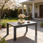 All-Weather Aluminum Outdoor Coffee Table, Modern Coffee Table for Outside, Rectangle Patio Coffee Table for Balcony Garden, Deep Grey