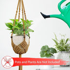 USLAI Macrame Plant Hanger Indoor Outdoor, Fits 3 to 6.5 inch Pots, Hanging Planter Holder with Beads and Tassels, Boho Home Decor, 35+35 Inch, Brown (POTS NOT Included)