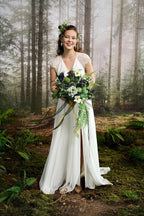 Artificial Flowers Cascading Bridal Bouquet in Forest Green and Gold