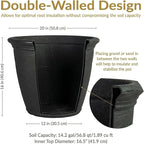 Sunnydaze 20-Inch Anjelica Large Plastic Pot for Plants - Outdoor Double-Walled Large Plastic Planter with Drillable Drainage Holes - Matte Black