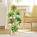 GEEBOBO 5 Tier Plant Stand Indoor, Metal Wood Plant Stands For Indoor Plants Multiple, Corner Tiered Flower Plants Shelf Stand for Living Room Bedroom, White