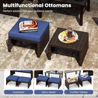 Tangkula 2 Pieces Patio PE Rattan Ottomans, Multipurpose Outdoor Footstool Footrest Additional Seating Side Table with Soft Zippered Cushions for Deck, Garden, Poolside and Yard (Navy Blue)