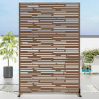 Casaphoria Metal Privacy Screen Outdoor, 72" H x 47" W Freestanding Decorative Privacy Screen for Patio Deck Balcony Garden with Stable Base, Brown-Shine