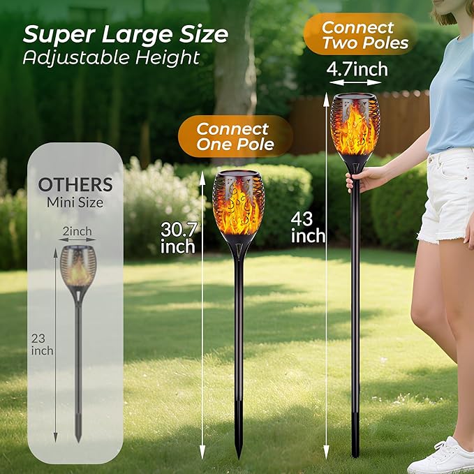 Torches 6 Pack Solar Flame Lights, 96 LED, Adjustable 30.7 to 43 Inch