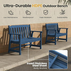 Ciokea 49" Heavy Duty Outdoor Bench Set of 2, HDPE Weatherproof Garden Bench, 2-Person Memorial Benches with 660 Lbs, Waterproof Patio Porch Benches for Outside Business Office Backyard, Navy Blue