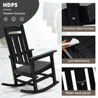 LUE BONA Rocking Chair Outdoor, Weather Resistant Poly Plastic Rocker Chairs, 350lb Heavy Duty, Oversized Porch for Adult, High Back Smooth Chairs Outdoor & Indoor, Black