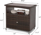 Outdoor Bar Cart with Storage Cabinet Patio Wicker Sideboard Buffet Cabinet - Image 2