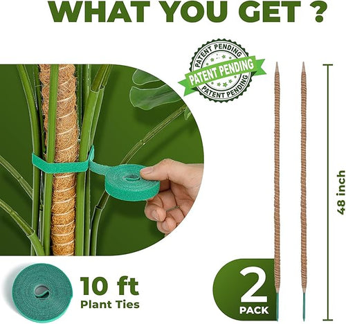2 Pack 48'' Bendable Moss Pole Monstera Plant Support for Climbing Indoor Plants - Stakes for Potted Climbers - Tall Sticks Indoor Trellis for Houseplants - Accessories for Monstera Pot