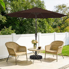 MEWAY 9ft Patio Umbrella Outdoor Table Umbrellas with Push Button Tilt and Crank, Market Umbrella 8 Sturdy Ribs for Deck, Garden, Pool and Backyard, Brown