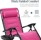 Best Choice Products Oversized Padded Zero Gravity Chair, Folding Outdoor Patio Recliner, XL Anti Gravity Lounger for Backyard w/Headrest, Cup Holder, Side Tray, Polyester Mesh - Hot Pink