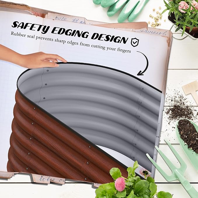 Outsunny 6.5' x 2' x 1.4' Galvanized Raised Garden Bed Kit, Outdoor Metal Elevated Planter Box with Safety Edging, Easy DIY Stock Tank for Growing Flowers, Herbs & Vegetables, Brown