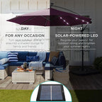 Best Choice Products 10ft Solar LED Offset Cantilever Hanging Market Patio Umbrella, 8 Sturdy Ribs, Easy Adjustment - Amethyst Purple
