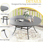 VICLLAX 60" Outdoor Round Patio Table for Lawn Garden, All Weather Metal Patio Dining Table with Adjustable Umbrella Hole, 8-10 Person, Grey