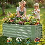 Galvanized Raised Garden Bed - 4x2x1.4ft (2Packs) Metal Garden Planter Box Outdoor | Steel Raised Bed Kit with Bracing Rods, Gloves for Gardening Vegetables Fruits and Flowers