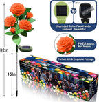 Solar Flower Lights Outdoor - Upgraded New Material Two Modes Realistic LED Solar Powered Waterproof Lights with 5 Roses, Solar Decorative Stake Lights for Garden (Orange, 2 Pack)