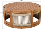 Merax 4-Piece Patio Premium Acacia Wood Outdoor Furniture Set,All Weather Curved Tub Design with Woven Rope Accents Loveseat Chairs and Table for Backyard, Balcony and Deck,Teak+Grey