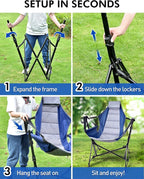 Hammock Camping Chair - 3 Heights Portable Hammock Chair Camping with Adjustable Backrest, Headrest, Padded Seat, Cup Holder - 450 LBS Heavy Duty