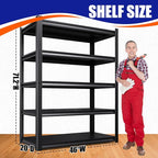 71" H-46 W Garage Shelving Heavy Duty Storage Shelves, Metal Adjustable Shelving Unit, Utility Garage Organizer Shelf for Basement, Pantry, Kitchen, Warehouse, 20" D x 46" W x 71.2" H, Black