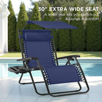 Best Choice Products 30” Wide Folding Zero Gravity Outdoor Recliner Patio Lounge Chair w/Adjustable Canopy Shade, Headrest, Side Accessory Tray - Navy Blue