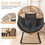 Vongrasig Wicker Rocking Egg Chair PE Rattan with Cushion, Oversized Patio Lounge Rocker Chair for Outdoor, Indoor, Balcony, Backyard, Garden, Black