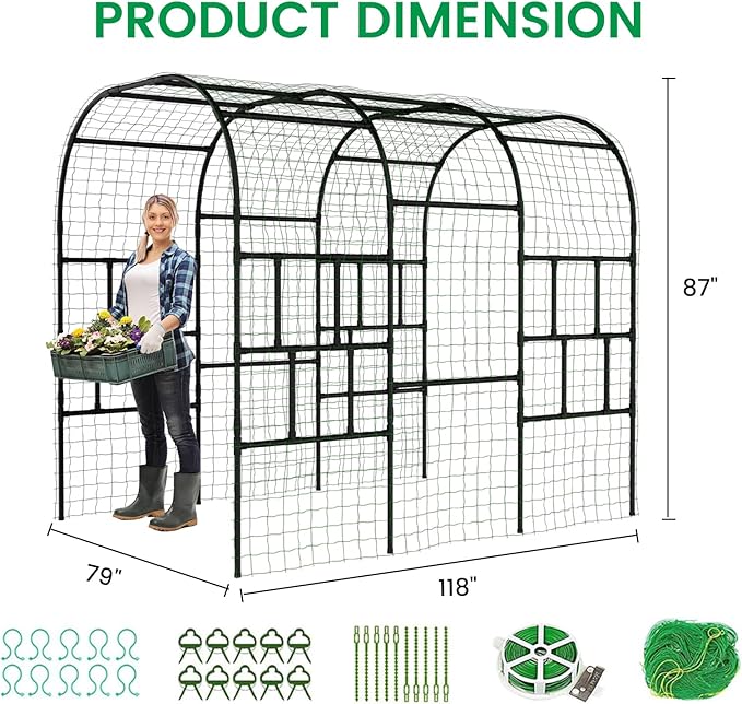DoCred Garden Arch Trellis for Climbing Plants, 87 Inch Large Garden Trellises Outdoor Metal Plants Support Archway Arbor Tunnel for Vegetables Plant Cucumber Trellis Decoration, Black