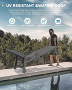 SERWALL Patio Chaise Lounge Chair Set of 2 with 9FT Patio Umbrella, 78'' HDPE Outdoor Lounger, Poly Lounge Chair with Rolling Wheels & Cup Holder for Pool,Slate Gray (Umbreall Base not Included)