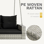 DWVO 3-Seats Wicker Hanging Porch Swing Chair Outdoor Gray Rattan Patio Swing Lounge 3 Back Cushions Capacity for Garden, Balcony, Gray Rattan Black Cushion