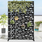 Casaphoria Metal Privacy Screen Outdoor, 72" H x 47" W Freestanding Decorative Privacy Screen for Patio Deck Balcony Garden with Stable Base, Black-Gerald