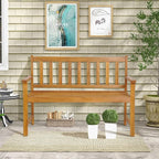 Tangkula Outdoor Acacia Wood Bench, 2-Person Garden Bench with Backrest and Armrests, Garden Bench with Slatted Seat for Porch, Park, Backyard, 800 Lbs Max Load, 48” L x 22” W x 34” H, Natural