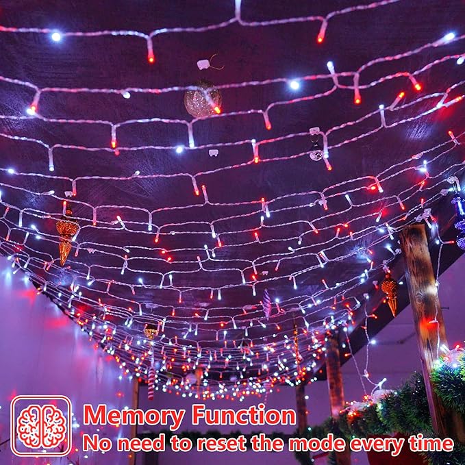 String Lights with 500 LEDs, 165ft Red and White, IP44 Outdoor