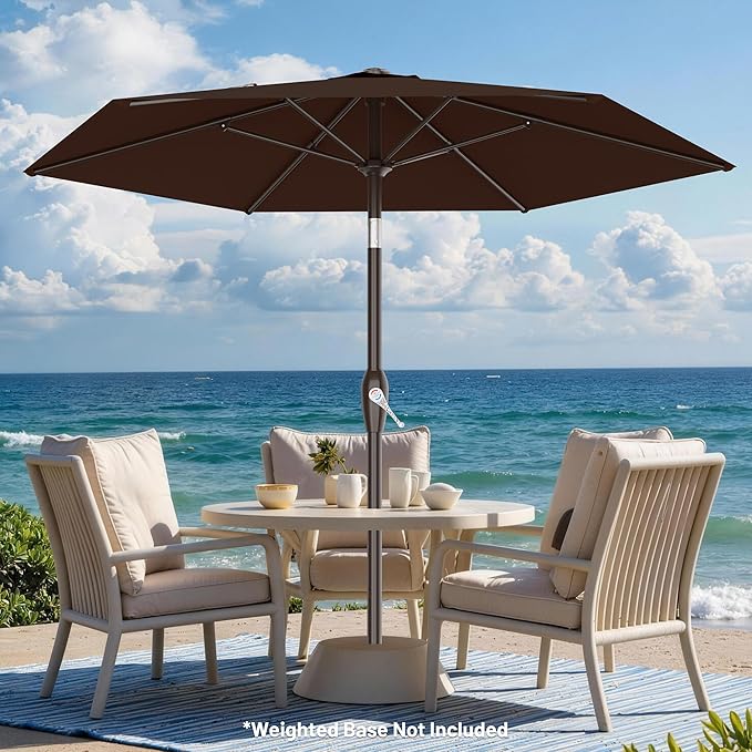 AreShark 7.5FT Patio Umbrella Table Market Umbrella with 6 Sturdy Ribs, Button Tilt/Crank, Heavy-Duty Outdoor Umbrellas for Pool, Deck, Garden and Backyard, Brown